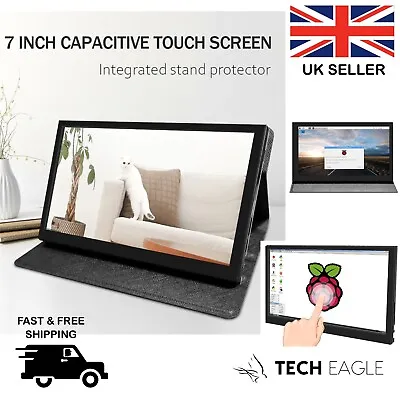 7 Inch Touch Monitor HDMI IPS 1024x600 Raspberry Pi PC Screen With Case Portable • £57.95