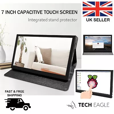 7 Inch Touch Monitor HDMI IPS 1024x600 Raspberry Pi PC Screen With Case Portable • £57.95