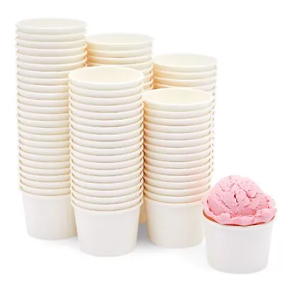 100 Pack Ice Cream Paper Cups Disposable Sundae Dessert Yogurt Bowls 5oz White • $22.99