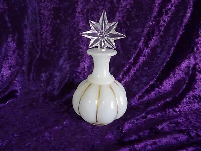 VTG Milk Glass Vanity Bottle With Glass Stopper And Gold Trim • $25
