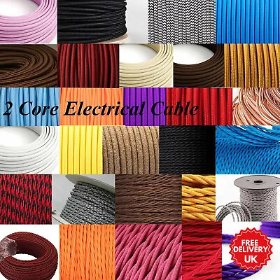 2 Core Electrical Round/Twisted Wire 0.75mm Vintage Fabric Braided Cable Flex • £2.27