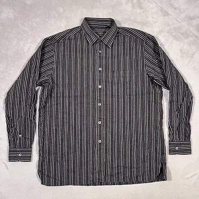 Ermenegildo Zegna Shirt Mens Size XXL 2XL Black Striped Long Sleeve Button Up • $19.95