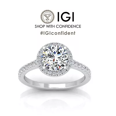 IGI Certified D/VS 1.00Ct-4.00Ct Lab Grown Round Diamond Halo Engagement Ring • $2982.80