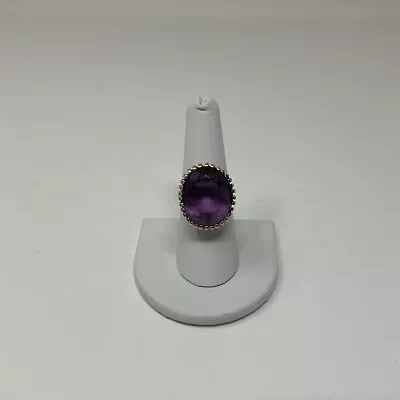 Vintage Genuine Amethyst Purple Stone 14k White Gold Oversize Cocktail Ring SZ 8 • $520