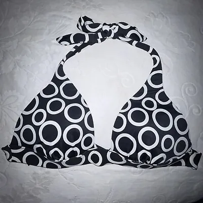 VICTORIAS SECRET~padded Halter Bikini Swim Top SMALL S Black White Circle • $10.99