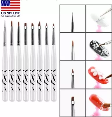 8-Piece Nail Art Design Brushes - Acrylic Gel Polish Painting & Drawing Pen Set • $7.40