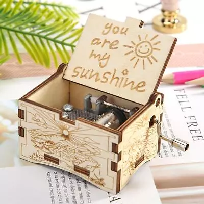 Wooden Music Box Ntique Hand Crank Engraved Musical Toys Kid Xmas Birthday Gift • £6.49