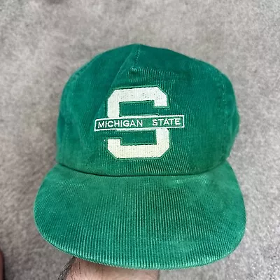 Vintage Michigan State University Spellout Corduroy Snapback Hat Cap Green • $20