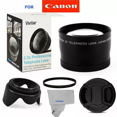 2.2x Telephoto Lens +uv Filter +hood  For Canon Eos Rebel T5 With 18-55mm Lens • $26.19