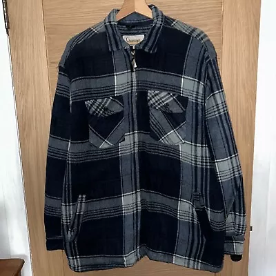 Champion Flannel Coat Sherpa Fleece Lined Plaid Lumberjack Jacket Blue Large L • £1.20