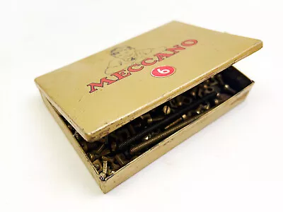 Vintage Meccano Gold Tin With Brass Square Nuts & Bolts Screwed Rods • £8