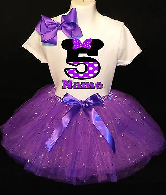 MINNIE MOUSE **With NAME** 5th Fifth 5 Birthday Purple Tutu Dress Fast Shipping  • $17.50