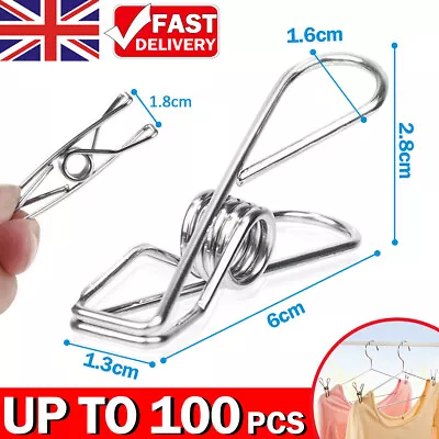 20-100 Stainless Steel Washing Line Clothes Pegs Hang Pin Metal Clips Clamps UK • £3.99