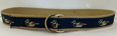 Cape Cod Canvas Belt Wood Duck Navy Blue Ribbon Brass O Ring Medium Vintage • $37