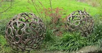 Set Of 2 Feature Horseshoe Spheres Sculpture Garden Ball 70cm Pair FREE UK DELIV • £445