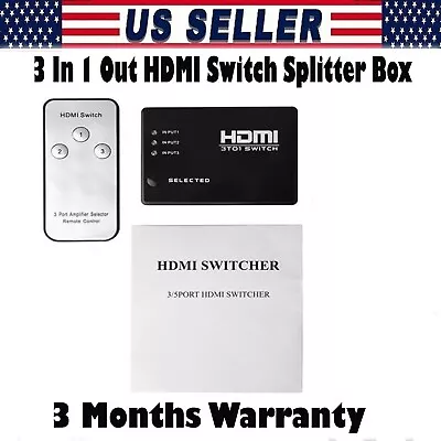 4K Ultra HD 3 Way HDMI Switch Splitter HDTV Auto 3 Port IN 1 OUT Remote Control • $6.99