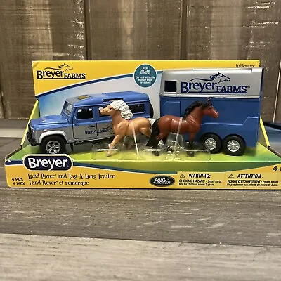 Breyer Farms Stablemates Land Rover And Tag-A-Long Trailer W/ 2 Horses 1:32 NIP • $18