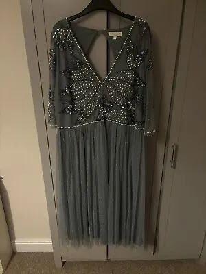 Maya Deluxe Sage Beaded Dress Size 24 • £75