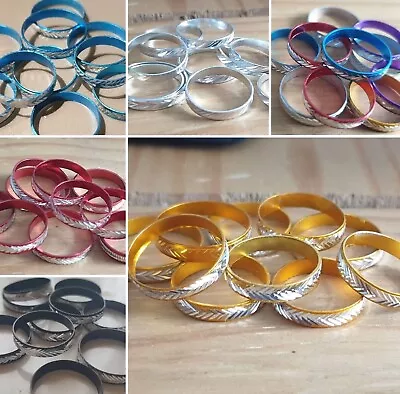 Pack Of 10 Aluminium Fashion Rings~6 Colours~For Party/Goody Bags/Dress Up • £2.20