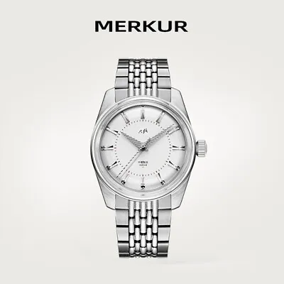 MERKUR Men Watch 38mm Pilot Luxury Manual Wind Mechanical Wristwatch White Dial • $129