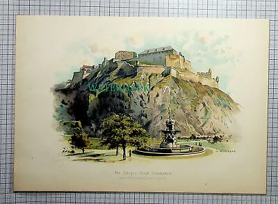 (5064) EDINBURGH Castle Rock  - C.1910 Antique Print • £10
