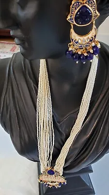 Bollywood Necklace Earrings Set Pearl Kundan Meenakari Bridal Rani Haar Long 14  • $27