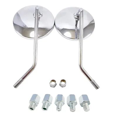 2X Motorcycle Rear View Mirror 10mm 8mm Chrome Round For Harley Davidson Yamaha • $23.74