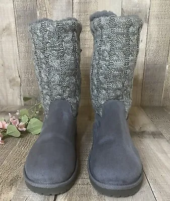 Women's Gray Muk Luks Cozy Knit Suede Sherpa Lined Boots SZ 9 • $19.99