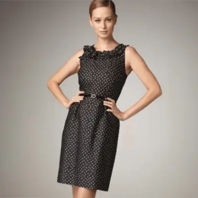 Kate Spade Womens Size 6 Black Silk Cotton Polka Dot Career Dress Rear Zip Lined • $98
