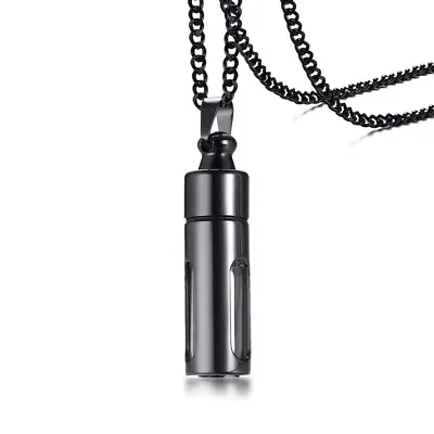 Men Necklace Cylinder Pendant Ash Urn Cremation Memorial Glass Container Gift • $20.01