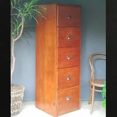 Vintage Silky Oak Filing Cabinet 5 Drawer Industrial Chic Storage. • $775