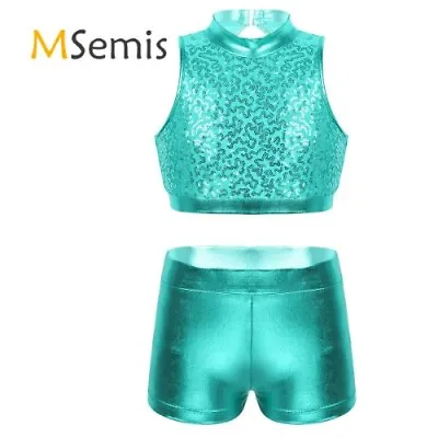 Kids Jazz Hip Hop Street Dance Costume Outfit Girls Clothes Sequins Cutout Crop • $68.11