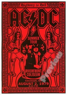 ACDC 1979 Red Concert VINTAGE BAND Music Rock Print Poster Wall Picture A4 + • £4.99