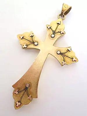 Beautiful Antique Victorian Gold Gilt Etruscan Large Cross Pendant • $13.50