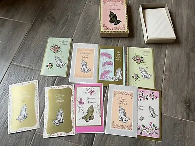 Vintage Box Of Assorted  Hands In Prayer  Greeting Cards UNUSED 9 Cards/envelope • $8