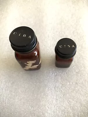 Vintage Set /2~Amber Glass Bottle Ciba On Metal Screw Tops~ Medicine Apothecary • $12