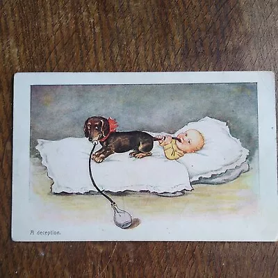 Dachshund With Baby Postcard. Fun Vintage Illustration - A Deception.  • £19.99