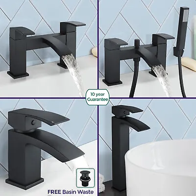 Arke Bathroom Black Matt Sink Basin Mono Mixer Bath Filler Shower Brass Tap • £64.99