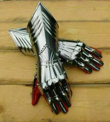 Armor Medieval Steel Gauntlets Late Gothic Knight Finger Gloves SCA LARP Gift • $84