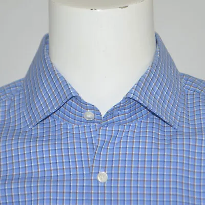 $24.99 • Buy Mint HUGO BOSS Seabert Sharp Fit 100% Cotton Blue Check Dress Shirt 17.5 34/35