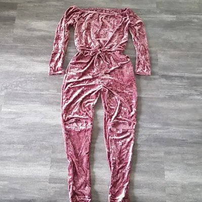 $68 • Buy Pink Lush Velvet Off Shoulder Jumpsuit