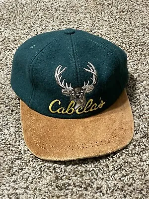 Vintage Cabelas Mens Baseball Hat Deer Buck Antlers Strapback USA Leather Bill • $29.99