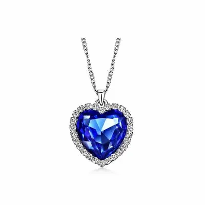 £14.99 • Buy Dark Blue Titanic Style Heart Ocean Necklace  Women's Girls Pendant Elements UK