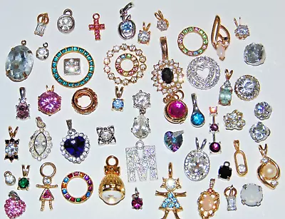 Tiny Necklace Charm Pendant Lot Vintage-Now 50 ALL Rhinestones / Crystals • $39.99