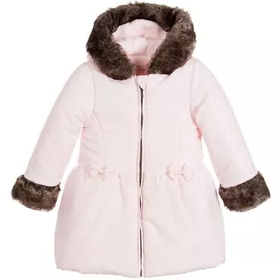 Lili Gaufrette Girls Pale Pink Coat With Hood & Faux Fur Trim 3 Years • £35