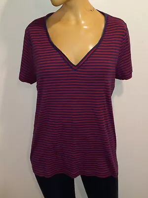 Vineyard Vines Womens Navy Blue & Red Striped V-Neck Top Size L • $8.39