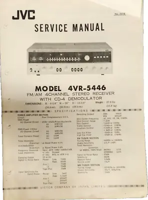 JVC - Nivico - 4VR-5446 -  Stereo 4 Channel Receiver - Service Manual • $20