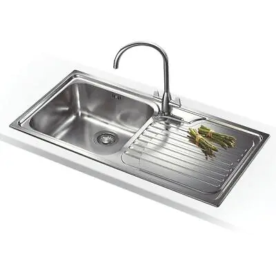 Kitchen Sink Inset Stainless Steel 1 Bowl 1 Tap Hole Waste Drainer Rectangular • £123.11