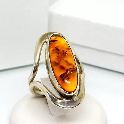 Vtg Mexico Dominique Dinouart Sterling Silver 925 Amber Statement Ring Sz 9.75 • $64