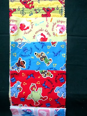 Fabric Sesame Street  Dancing  7 Pc Flannel/Cotton Mix Elmo Big Bird Bert $6.95 • $6.95